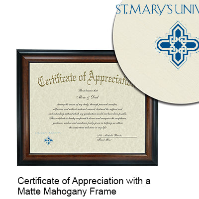 St. Mary's University Certificate with Frame