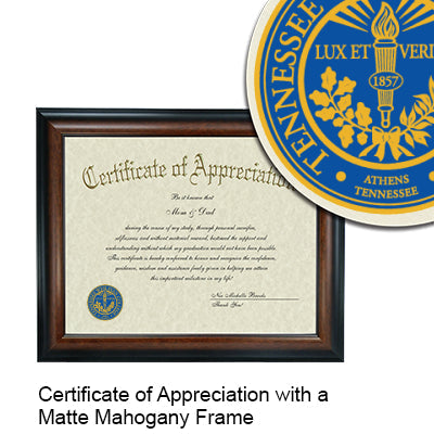Tennessee Wesleyan University Certificate with Frame