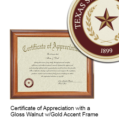 Texas State University Certificate with Frame