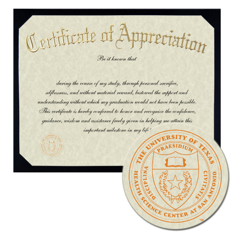 The University of Texas Health Science Center at San Antonio Certificate of Appreciation