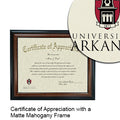 University of Arkansas Certificate with Frame
