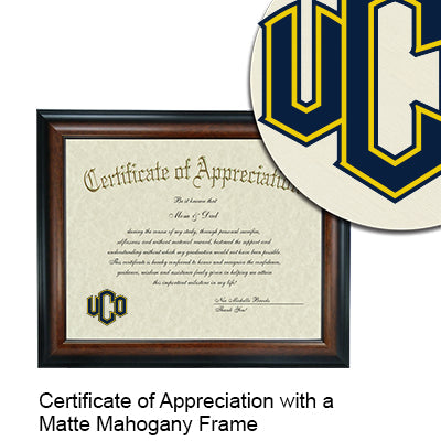 University of Central Oklahoma Certificate with Frame
