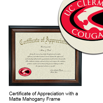 University of Cincinnati Clermont College Certificate with Frame
