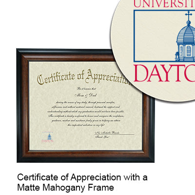 University of Dayton Certificate with Frame