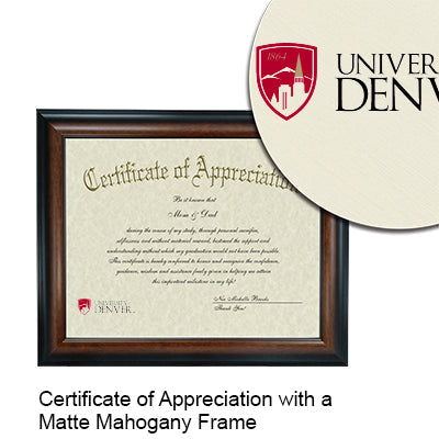 University of Denver Certificate with Frame