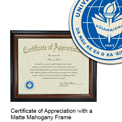 University of Hawaii - Kapiolani Community College Certificate with Frame