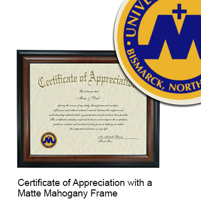 University of Mary Certificate with Frame