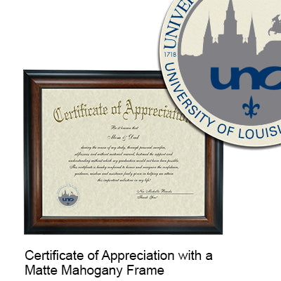 University of New Orleans Certificate with Frame