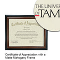 University of Tampa Certificate with Frame