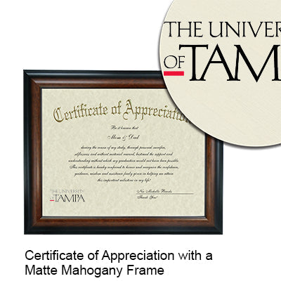 University of Tampa Certificate with Frame