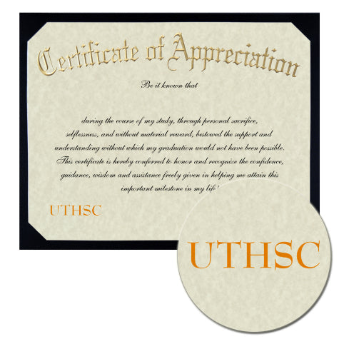 University of Texas Health Science Center at Houston Certificate of Appreciation