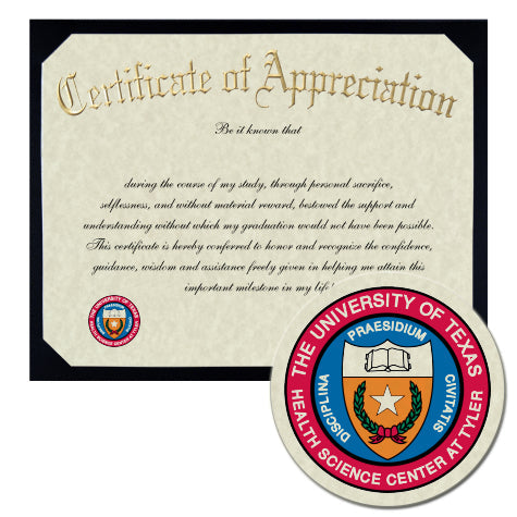 University of Texas Health Science Center at Tyler Certificate of Appreciation