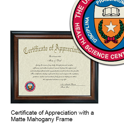 University of Texas Health Science Center at Tyler Certificate with Frame