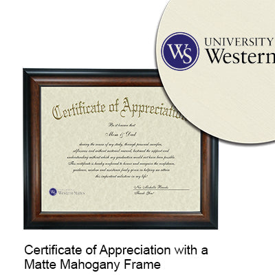 University of Western States Certificate with Frame