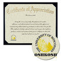 University of Wisconsin - Oshkosh Certificate of Appreciation