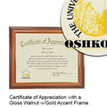 University of Wisconsin - Oshkosh Certificate with Frame