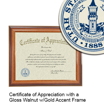 Utah State University Certificate with Frame