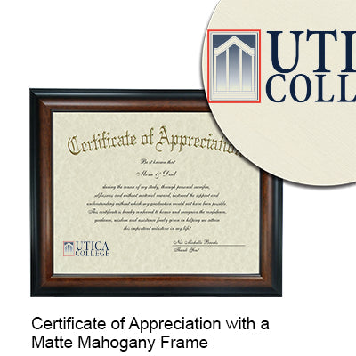 Utica College Certificate with Frame