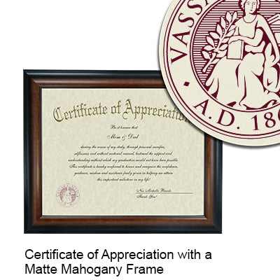 Vassar College Certificate with Frame