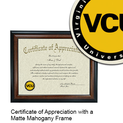 Virginia Commonwealth University Certificate with Frame