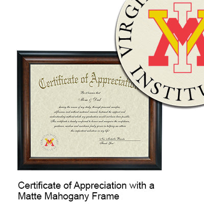 Virginia Military Institute Certificate with Frame