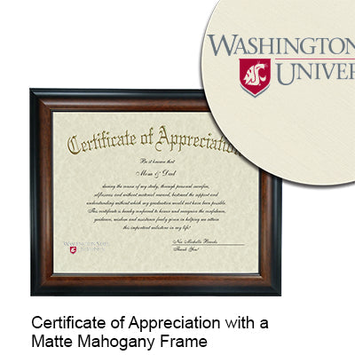 Washington State University Certificate with Frame