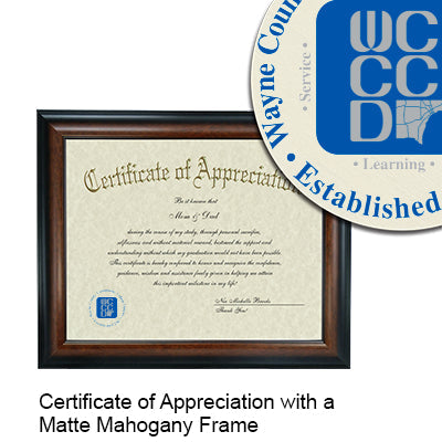 Wayne County Community College Certificate with Frame