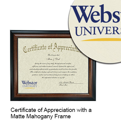 Webster University Certificate with Frame