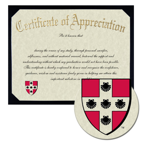 Wesleyan University Certificate of Appreciation