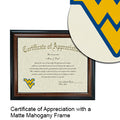West Virginia University Certificate with Frame