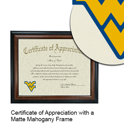 West Virginia University Certificate with Frame