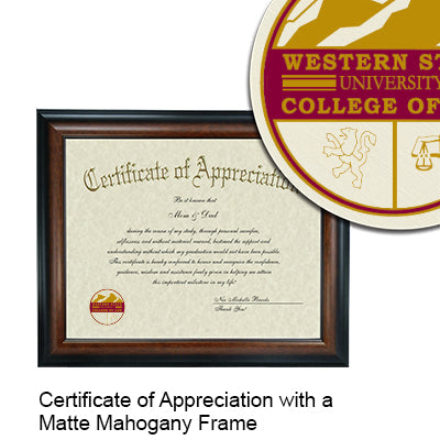 Western State University College of Law Certificate with Frame